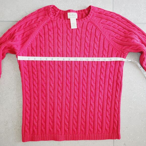 VTG LL Bean Womens Red Cable Knit Sweater Cotton Fisherman Pullover Holiday SZ M - Picture 5 of 7